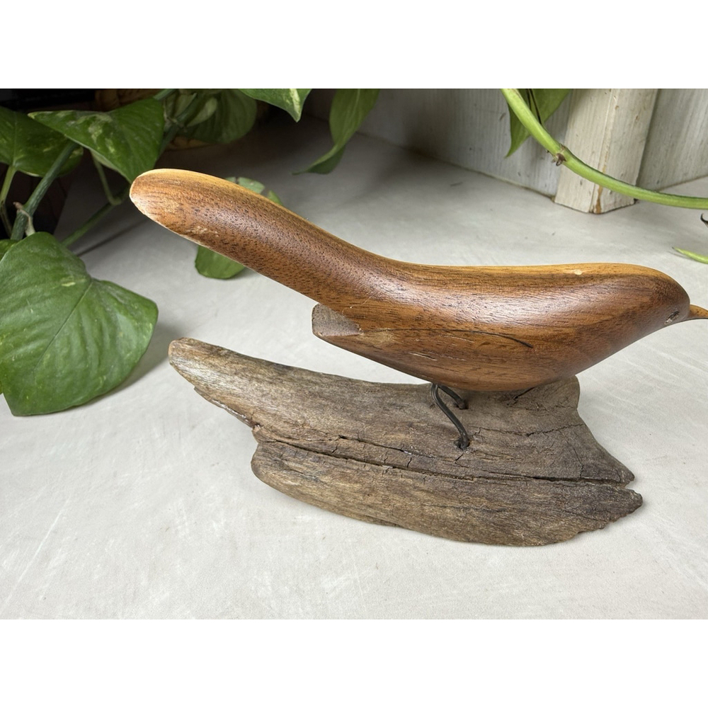 Vtg Hand Carved Wood Bird Sculpture Driftwood Base Signed Bryan Whaley Folk Art - Picture 7 of 11